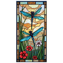Artistic Dragonfly Nature Scene Stained Glass Banner for Home Decor Wall Decoration Garden