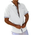 thumbnail image 3 of QATAINLAV Mens Short Sleeve Button Down Shirts Checkered patchwork Laple Collar Tops Cotton Linen Retro Shirt Summer Vacation Beach Casual Tops, 3 of 7