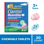 Children's Claritin 24 Hour Non-Drowsy Allergy Relief, Loratadine Antihistamine Bubblegum Chewable Tablets, 30 Count