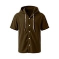 thumbnail image 2 of Men's Waffle Knit Short Sleeve Hoodie With Button Down Front And Drawstring Featuring Casual Loose Fit For Summer Streetwear Beach Vacation Brown M, 2 of 8