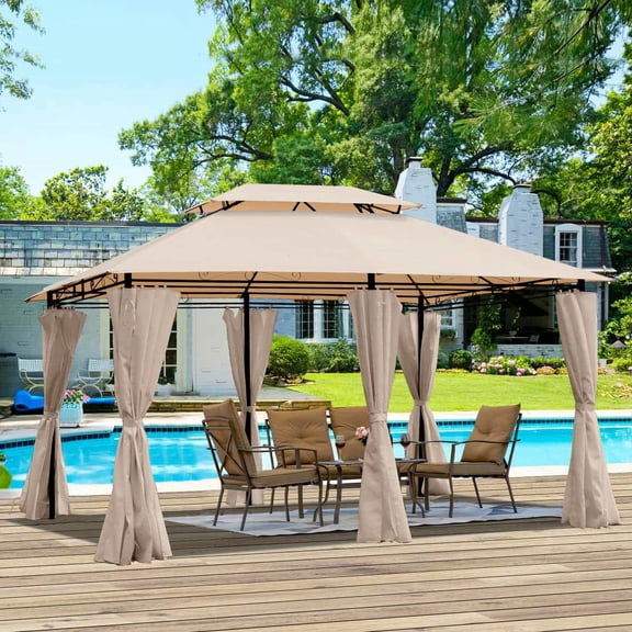 Yardi Yarda 13x10 Outdoor Patio Gazebo Canopy Tent with Ventilatedof and Mosquito Net(Detachable Mesh Screen On All Sides), Brown