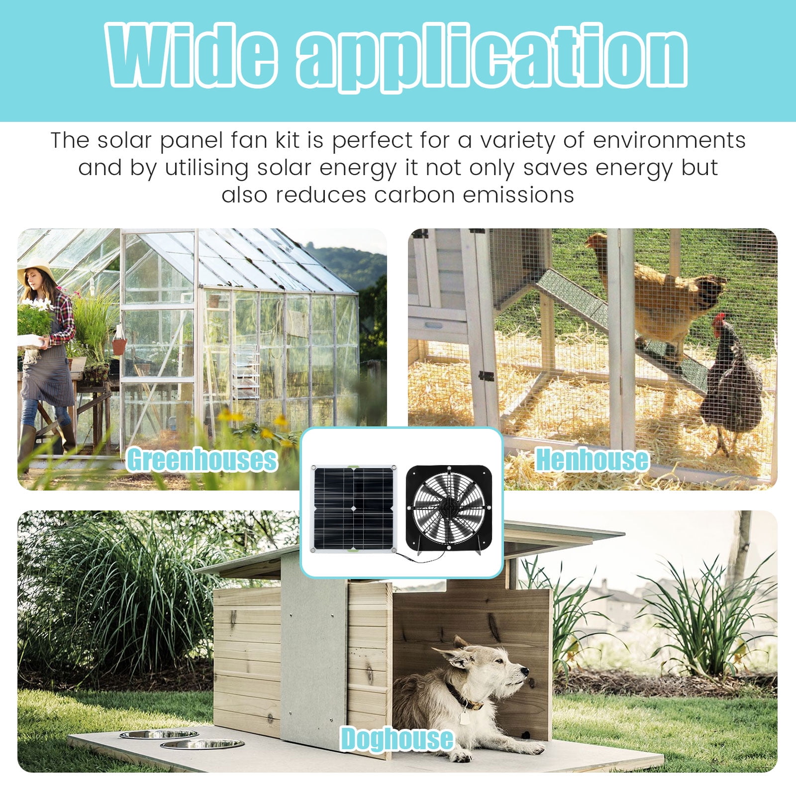 Solar Panel Fan Kit 13.5inch 100W Waterproof Solar Powered Exhaust Fan 3000rpm Auto Adjustable High Efficiency Cooling Chicken Coop Solar Fan Solar Camping Fan for Dog Kennel