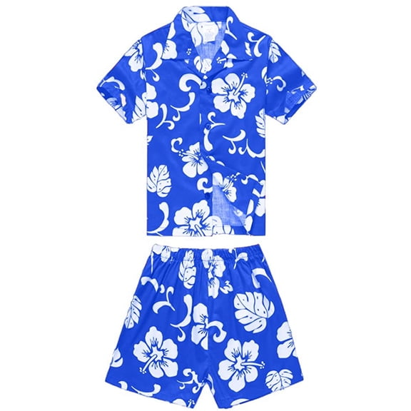 Boy Hawaiian Aloha Luau Shirt and Shorts 2 Piece Cabana Set in Red Hibiscus