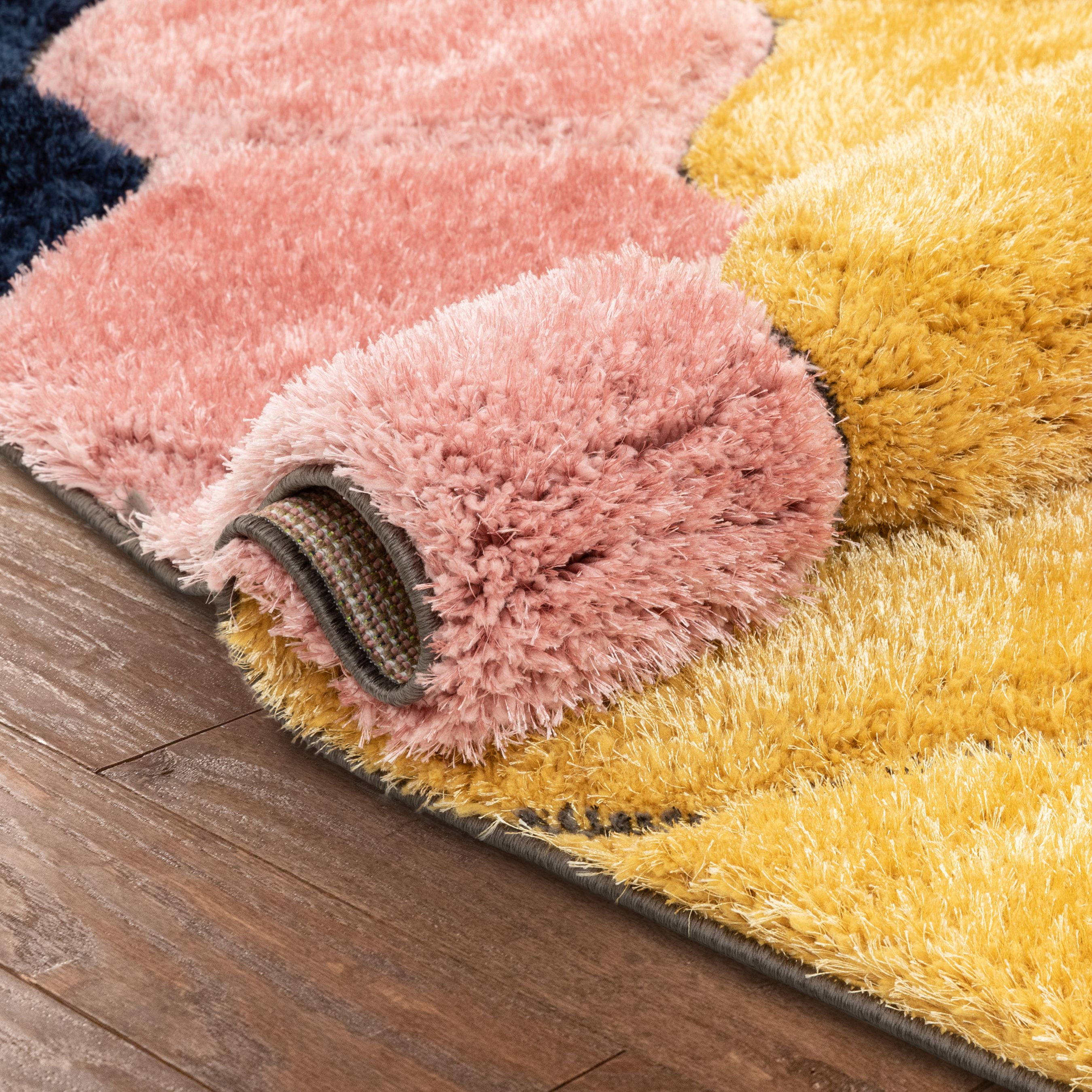 Well Woven San Francisco Rainbow Modern Geometric Shag Multi 3D Textured Thick & Soft Shag 5'3" x 7'3" Runner Area Rug