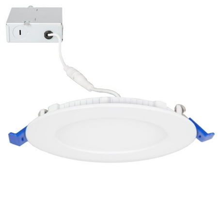 - Maxxima 4 in. Dimmable Slim Round LED Downlight, Flat Panel Light, 650 Lumens, Warm White 2700K