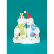 CC Christmas Decor 9.5" White and Green Cupcake Heaven Fluffy Snowmen with Light Strand Christmas