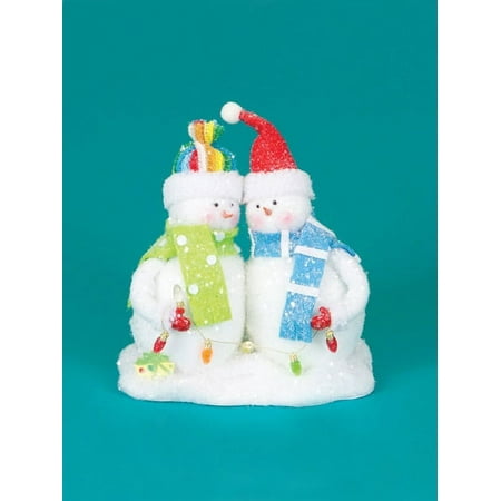 CC Christmas Decor 9.5" White and Green Cupcake Heaven Fluffy Snowmen with Light Strand Christmas