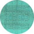 thumbnail image 1 of Ahgly Company Machine Washable Indoor Round Oriental Turquoise Blue Traditional Area Rugs, 5' Round, 1 of 4