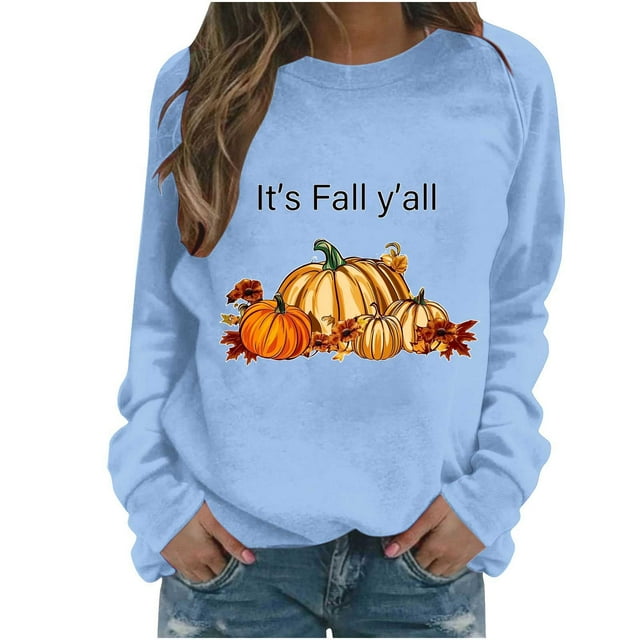 Pisexur Chandail de l\'Action de Grâce Orange à Col Rond Chandails Mode à Motif de Citrouille Chandails Grateful Blessed Chandail d'Automne Chandail à Manches Longues Chandail à Enfiler Hauts pour Femmes