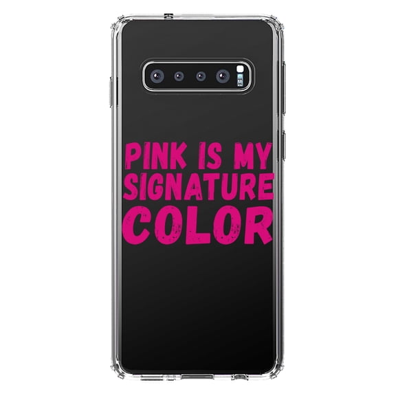 DistinctInk Clear Shockproof Hybrid Case for Samsung Galaxy S10  PLUS (6.4" Screen) - TPU Bumper Acrylic Back Tempered Glass Screen Protector - Pink is My Signature Color