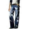 thumbnail image 2 of Dihao 2024 Womens Jeans Palazzo Pants Boho Floral Print Wide Leg High Waisted Lounge Jeans with Pockets Y2K Fashion Straight Stretch Denim Pants Comfy Lounge Butterfly Pattern Jeans, 2 of 6