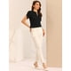 thumbnail image 2 of Camisa casual de manga corta con cuello redondo recortado para mujer Negro XS, 2 of 5