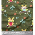 thumbnail image 1 of Soimoi Cotton Jersey Fabric Leaves,Floral & Owl Kids Print Fabric by The Yard 58 Inch Wide, 1 of 1