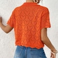 thumbnail image 7 of jtjvou Women's Cropped Blouses Heart Graphic Hollow Out Crop Tops Blouse Short Sleeve Button Down Lapel Shirts Cardigan Orange L, 7 of 7