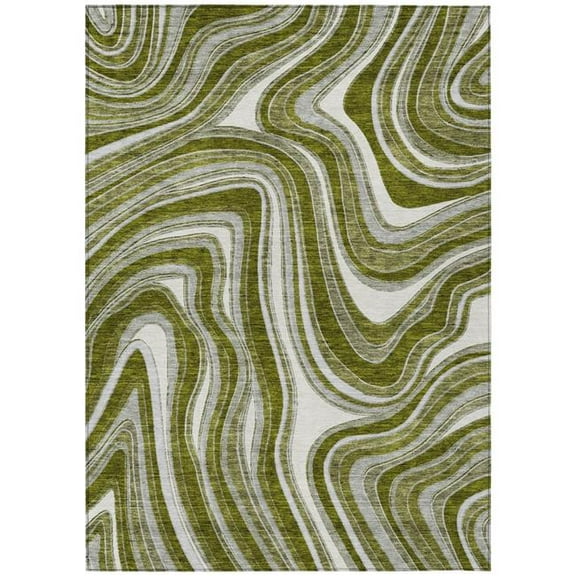 HomeRoots 585242 9 x 12 ft. Abstract Washable Indoor & Outdoor Rectangle Area Rug, Olive Green, Gray & Ivory