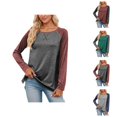 thumbnail image 1 of Long Sleeve Shirt Women 2026 Spring Fashionable Crewneck Raglan Sleeve Relaxed Fit Color Block Casual T Shirts, 1 of 5