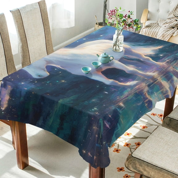 Qxltty White Unicorn Square Tablecloth 54×54in Thick Wrinkle Resistant Heat Proof Durable Table Cover for Dining Table