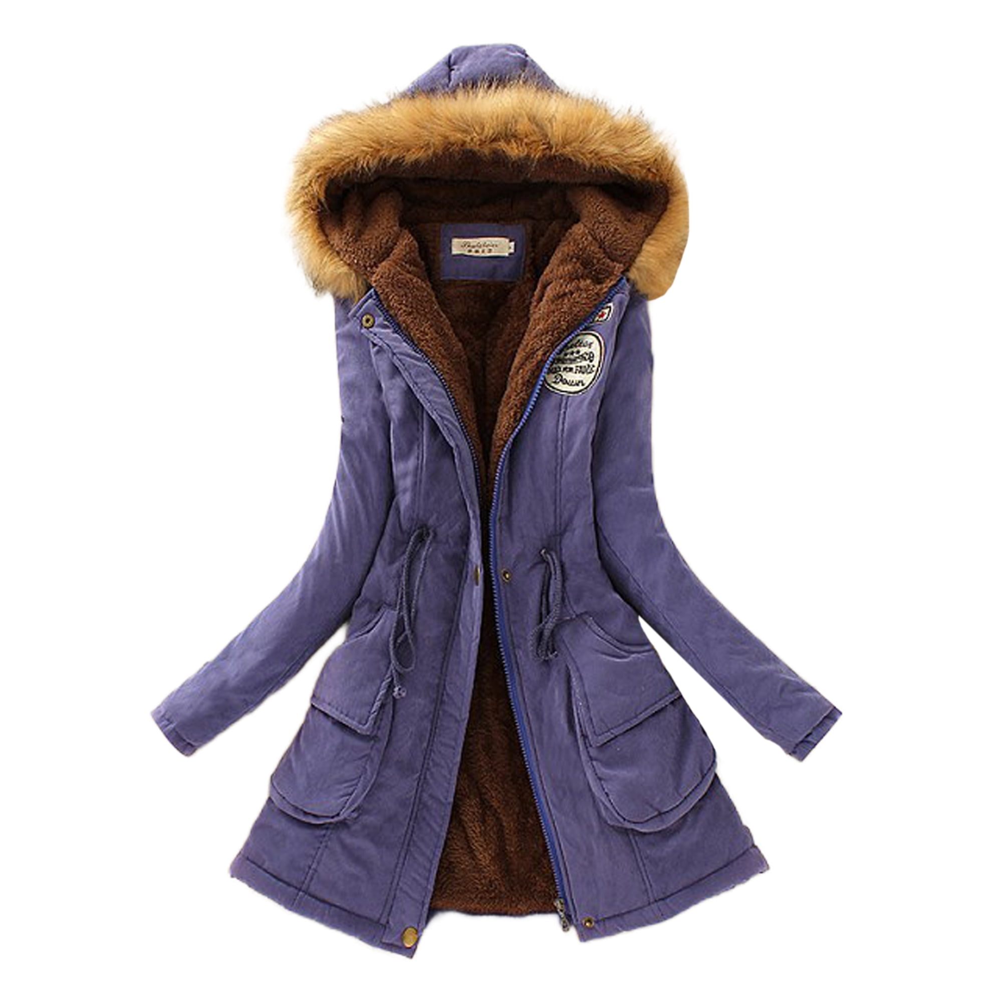 MAWCLOS Ladies Parka Jacket Drawstring Overcoat Trim Coat Casual Winter Hooded Outwear Royal Blue 3XL