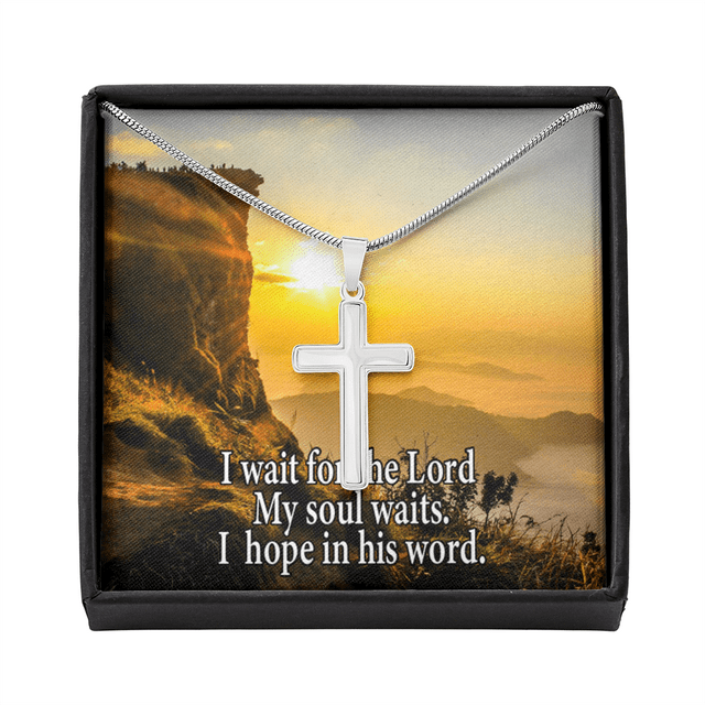 Scripture Card My Soul Waits Inspirational Cross Card Necklace w Stainless Steel Pendant Religious