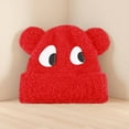 thumbnail image 2 of Chapeau en Peluche Rouge Rouge Mignon pour Chien avec Grands Yeux Femmes Hiver Chaud Bonnet à Rabat d'Oreille Tuque Tricotée Bonnet Ample Style Pêcheur Couvre-Chef Taille de Tête 22.1-24.4 Pouces Chapeau d'Hiver Doux et Confortable, 2 of 3