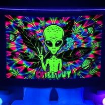 Trippy Alien Tapestry, UV Reactive Blacklight Wall Tapestry for Bedroom, Psychedelic Colorful Tapestries  Aesthetic Hippie Art Decor 60X40 in