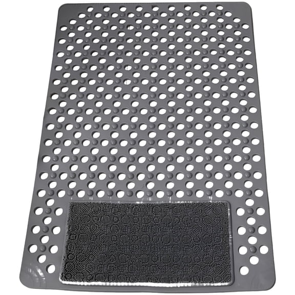 35.4 x 23.6 inch Shower Mat Non Slip with Foot Scrubber, Large Bath Mat with 200 Suction Cups, PVC Shower Foot Scrubber Mat, Fast Drain Hole, Heat-Resistant, Gray
