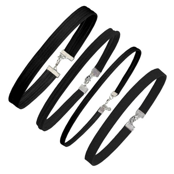 WE-POLUJ Set of 4 Stylish Black Choker Necklaces Trendy Clavicular Chain Neck Jewelry
