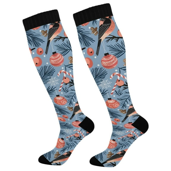 joogoo Birds and Christmas Candy Long Socks Women Men Knee High Sock