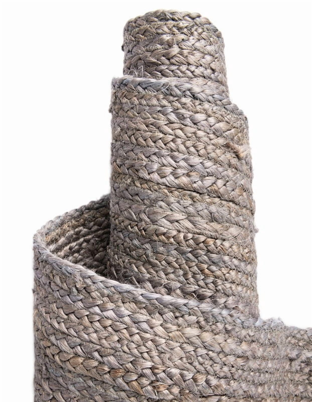 4 Ft Square Gray Jute Area Rug, Hand-Woven, Reversible, Farmhouse Boho Style, Durable & Pet-Friendly Rug for Living Room, Dining Room, and Bedroom