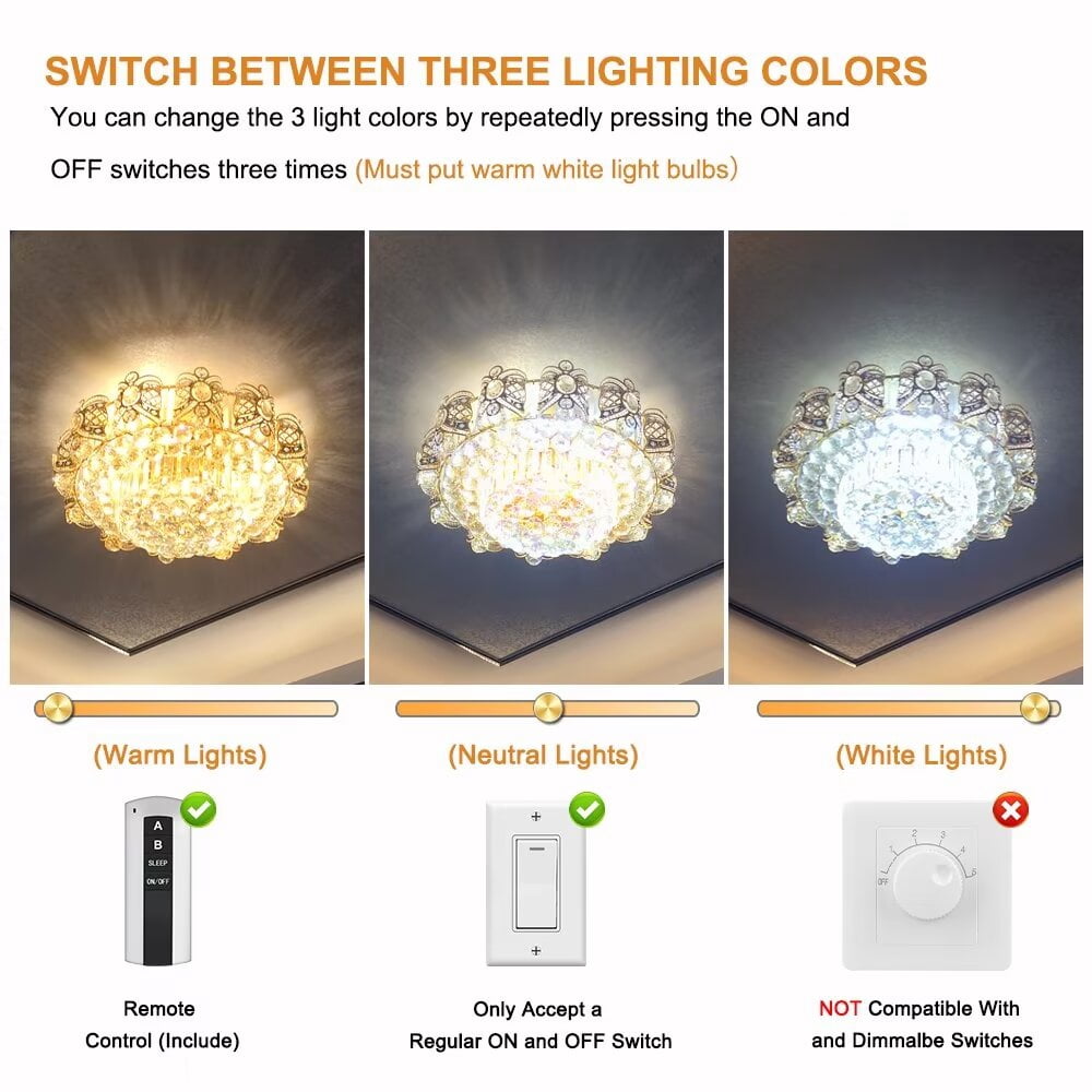FINE MAKER 23.6 inch modern living room crystal chandelier, 8-layer crystal luxury recessed chandelier