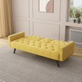 thumbnail image 5 of Futon Sofa Bed, Upholstered Velvet Sofa Couch with 2 Cup Holders for Living Room, Bedroom, Office, Small Spaces, Yellow, 5 of 7