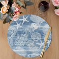 thumbnail image 3 of Blue Coastal Round 15 Inch Placemats Set of 8, Nautical Starfish Coral Jellyfish Shell Sea HeatResistant Non Slip Place Mats for Dining Table, Wipeable Braided Kitchen Table Mats for Housewarming, 3 of 9