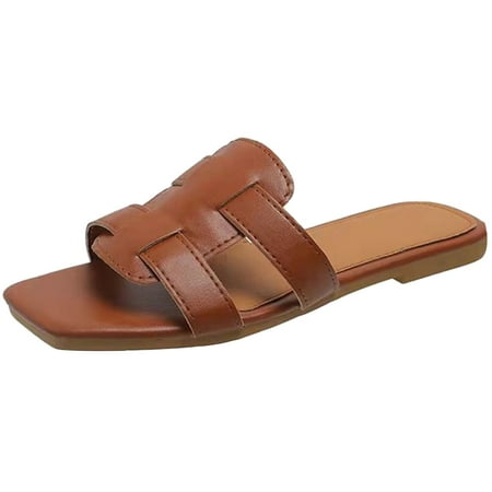 

Dpityserensio Women s Flat Shoes Ladies Beach Sandals Summer Non-Slip Causal Slippers Brown 6.5(38)