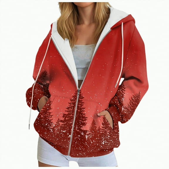 UngA Christmas Hoodies for Women Drawstring Zip Up Cute Hoodies Fall Jacket Oversized Casual Sweatshirts with Pocket Women's Christmas Sweatshirts,XXL