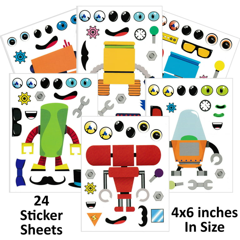 24 Robot Make a Sticker Sheets (4.5 x 6.5 inches) - Great for Kid's  Stocking Stuffers, Easter Basket Stuffers, Party Favors, Kid's Stickers &  Travel Activities 