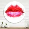 thumbnail image 2 of Designart 'Abstract Red Woman Lips in Pixels' Modern Circle Metal Wall Art 23x23 - Disc of 23, 2 of 5