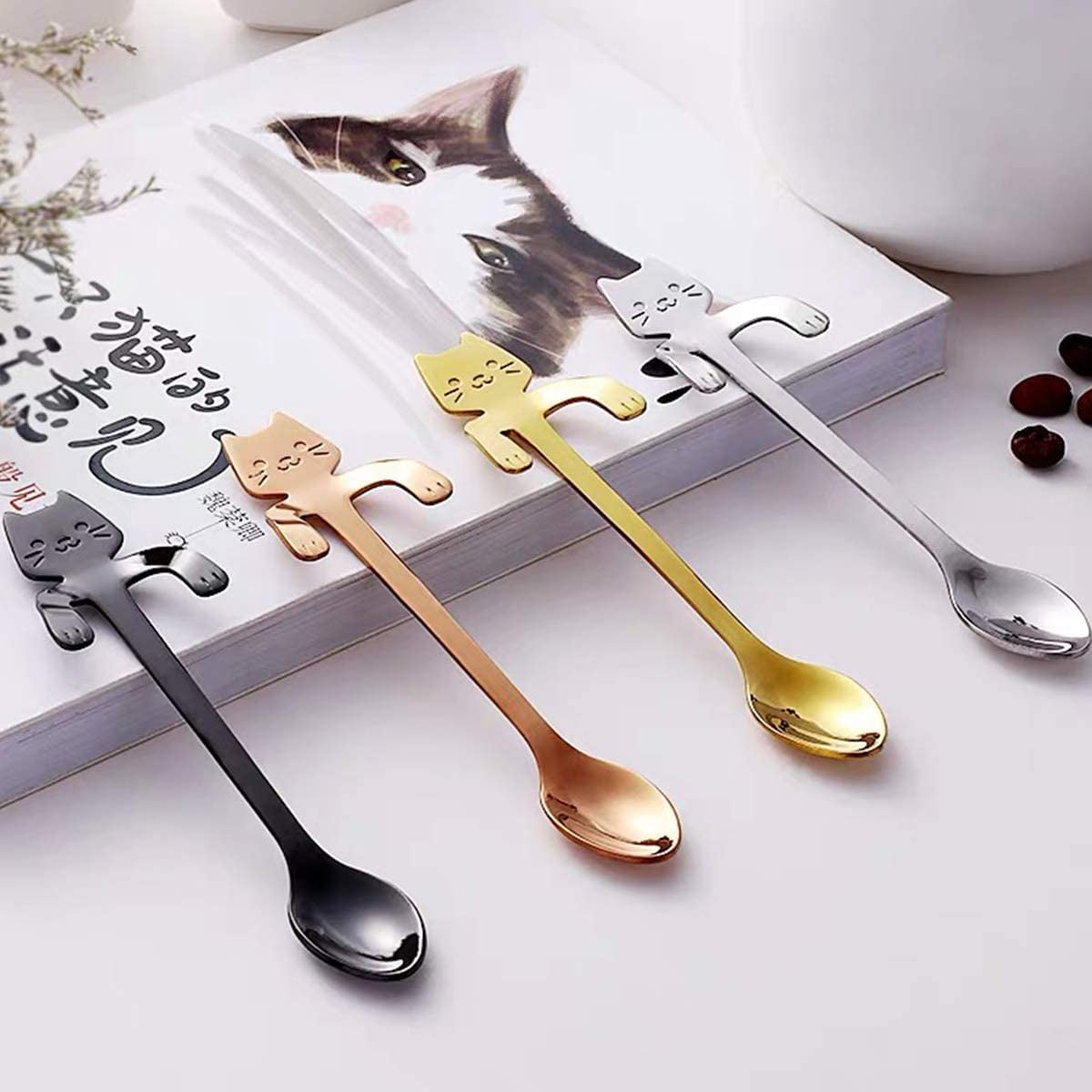 Cat Coffee Drink Mixing Spoon Tableware Kitchen Teaspoon Hanging Stainless Steel 
