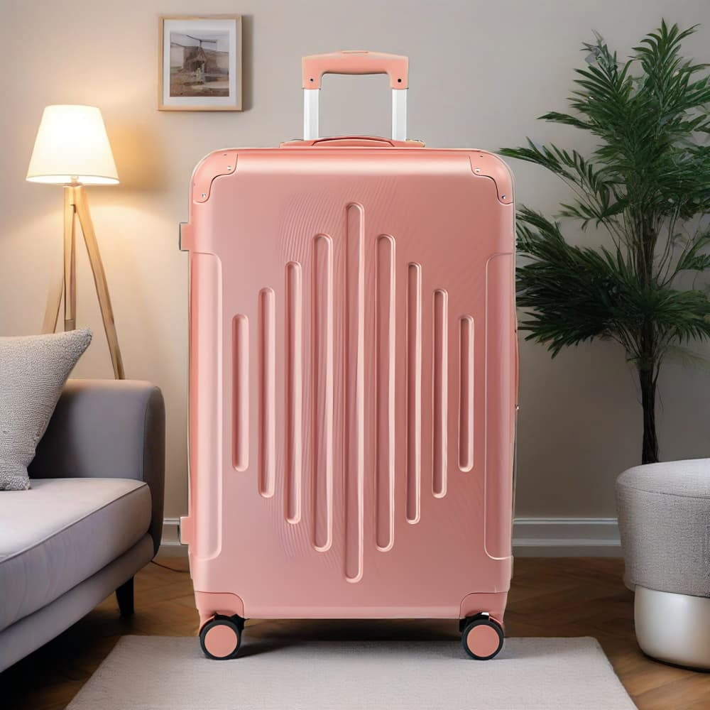 28in Rose Gold ABS Luggage Case with Diamond Texture - Reinforced Corners, Spacious Travel Suitcase for Business Trips & Vacations