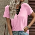 thumbnail image 2 of cfhntfmh Womens Tops Trendy Lace Crochet V Neck Button T Shirts Short Sleeve Casual Loose Summer Shirts Blouses, 2 of 7