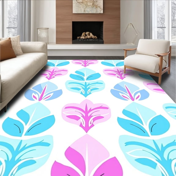 ODIKA 4'x6' Machine Washable Non-Slip Area Rug, Playful Nursery Sprout High Traffic Rug, Pink, 372844