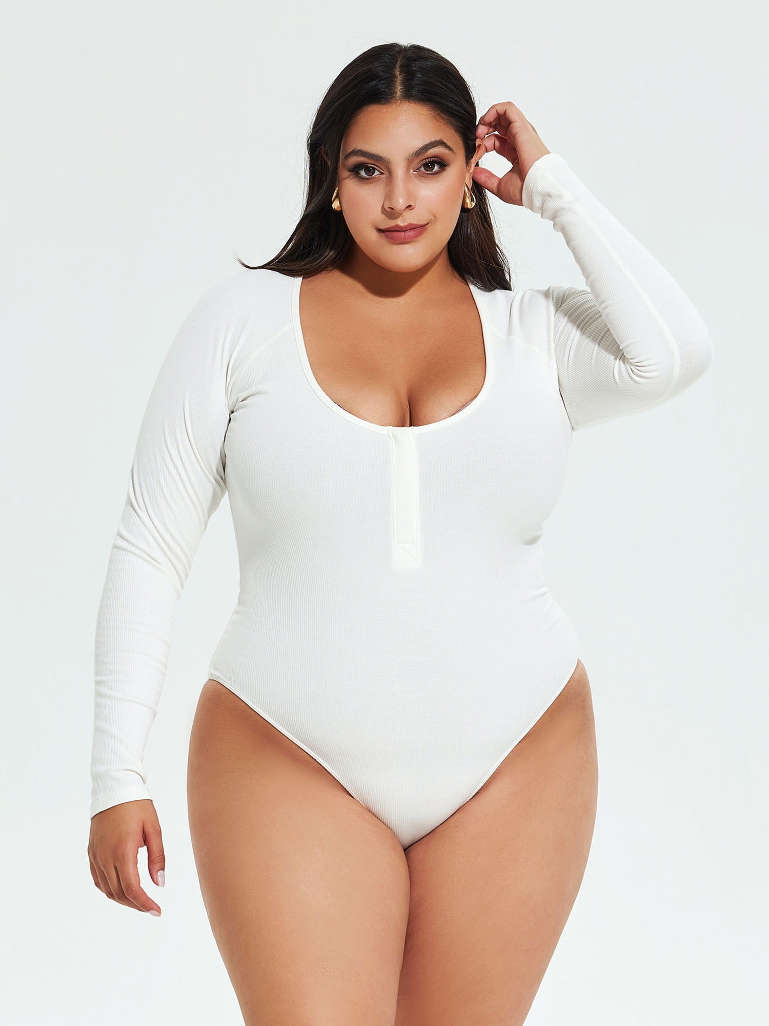 Sveltors Women's Plus Size Scoop Neck Long Sleeve Bodysuit