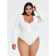 thumbnail image 5 of Sveltors Women's Plus Size Scoop Neck Long Sleeve Bodysuit Sexy Henley Shirt Button Down Ribbed Body Suits, 5 of 8