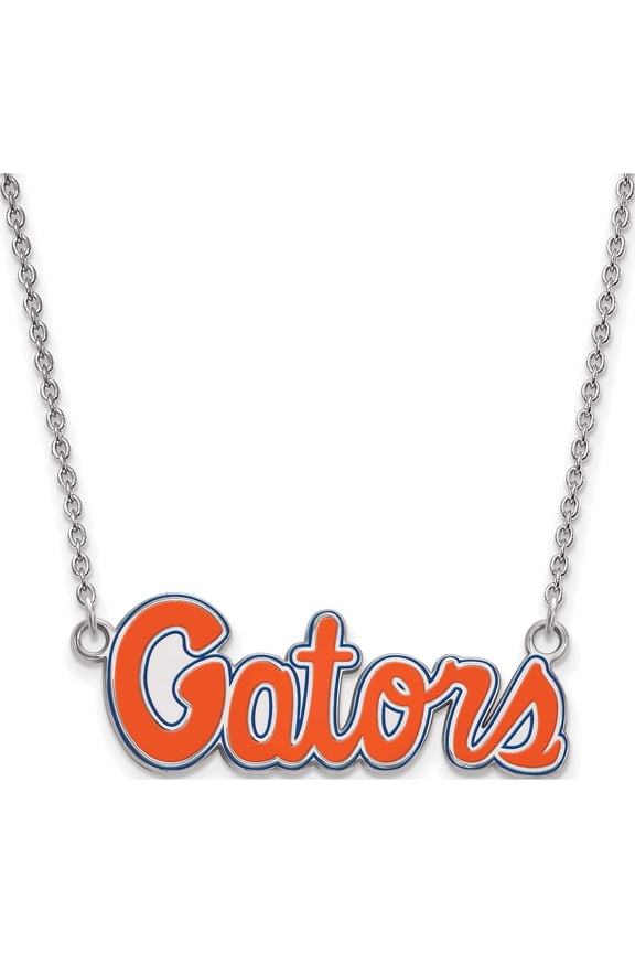 Sterling Silver Ss Rh-P Logoart University Of Florida Small Enamel Pendant With Neckla (18 X 24) Made In United States ss080ufl-18