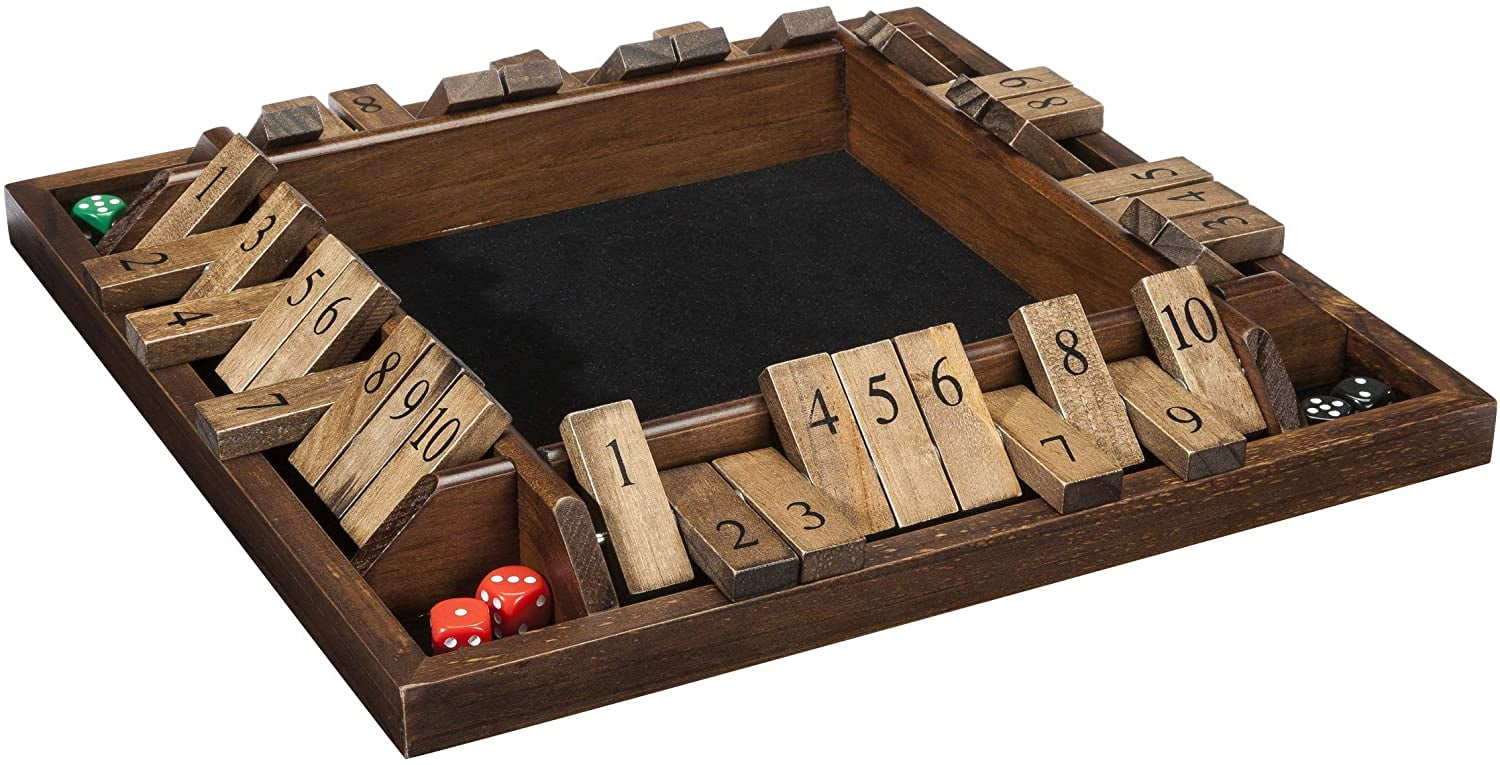 WE Games Shut The Box Dice Game, Large 14 x 14 inch Wooden Board for 1-4  Players, Walnut Stain, Wood Board Games, Pub Games for Adults Indoor