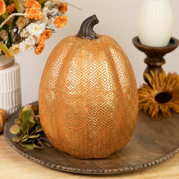 Northlight Touch of Gold Textured Fall Harvest Pumpkin Decoration - 9.75"