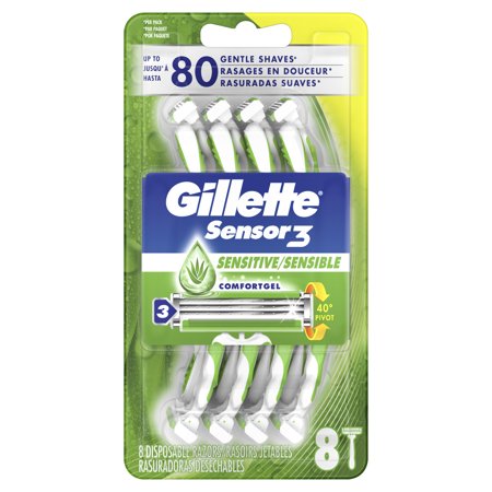 Gillette Sensor3 Sensitive Men's Disposable Razor, 8 (Best Disposable Razor For Men With Sensitive Skin)