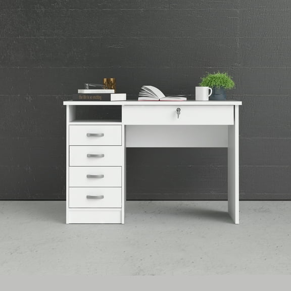 Tvilum Walden 5 Drawer Office Desk with 1 Locking Drawer for Adults, White