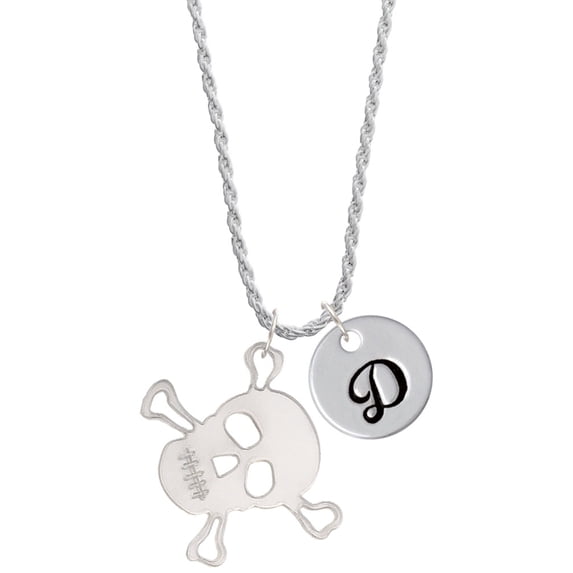 Delight Jewelry Acrylic Large Mirror Skull Silvertone Script Initial Disc - D - Charm Necklace, 20"+3"