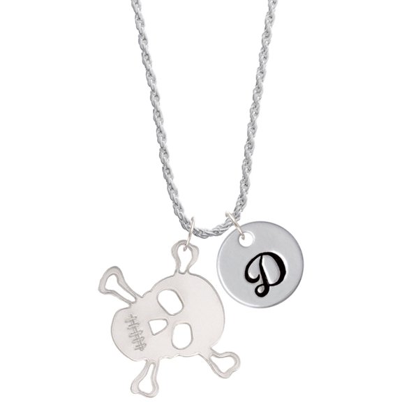 Delight Jewelry Acrylic Large Mirror Skull Silvertone Script Initial Disc - D - Charm Necklace, 20"+3"