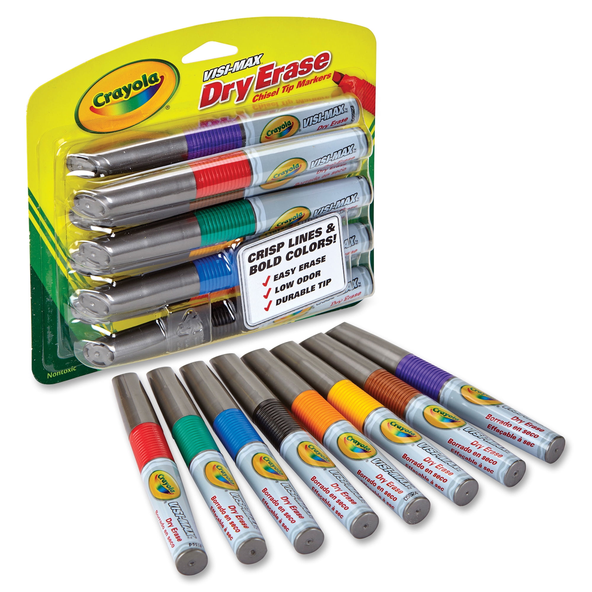 Crayola Dry Erase Washable Whiteboard Markers - Pack of 8 Colours Felt Tip  Pens 71662320027